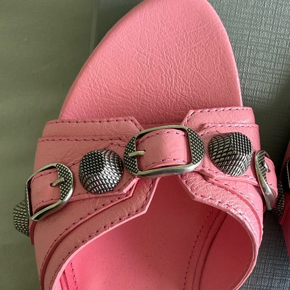 Balenciaga Pink Leather Slide Mules with Silver-Tone Studded Buckles Size 7.5 - Picture 8 of 9